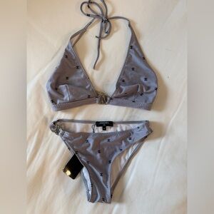CHANEL Light Gray Bikini Set with Logo Detail